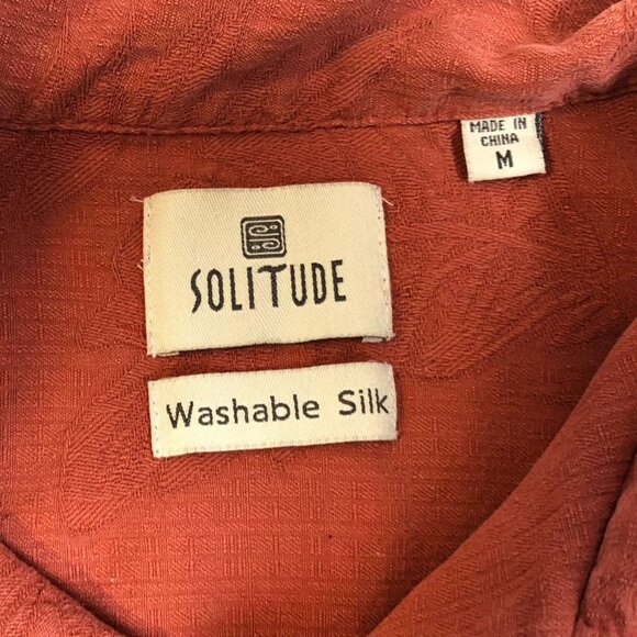 Solitude Mens Shirt Medium Short Sleeve 100% Silk Button Up Textured Casual Rust - Picture 7 of 11